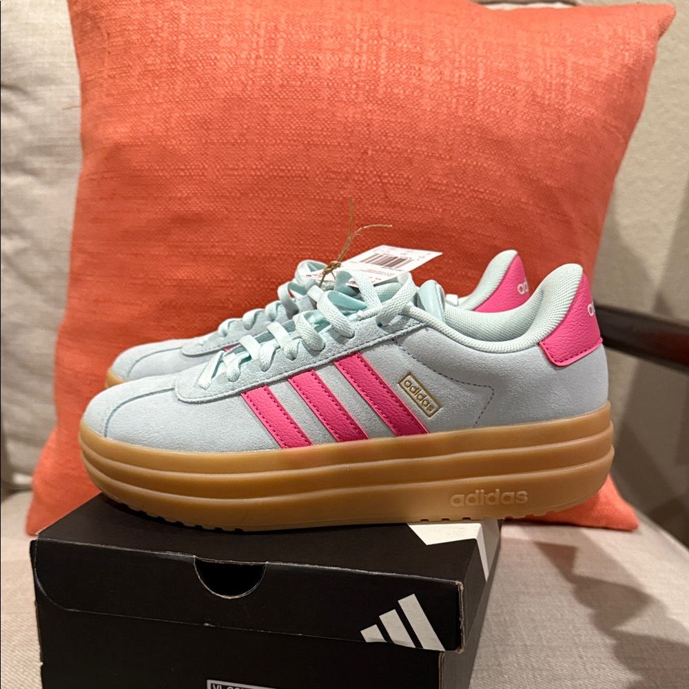 Adidas Light Blue and Pink Sneakers